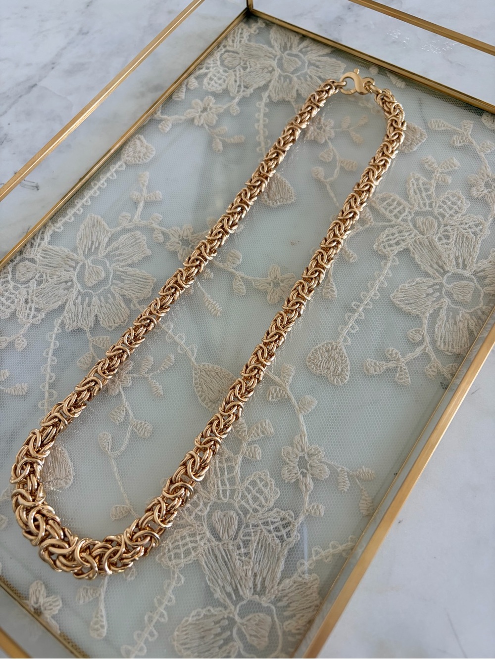 18K Yellow Gold Over Bronze Italian Byzantine Style Oversized Necklace